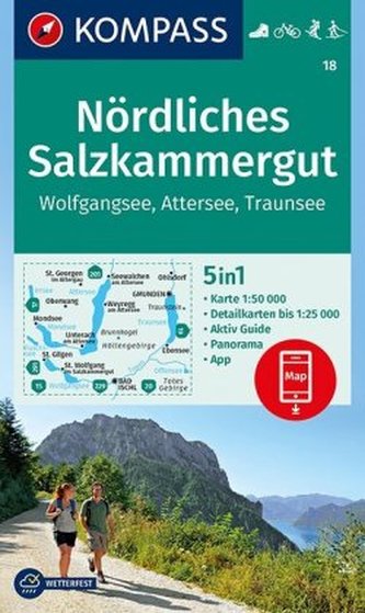 Nördliches Salzkammergut, Wolfgangsee, Attersee, Traunsee 1:50 000 / turistická mapa KOMPASS 18