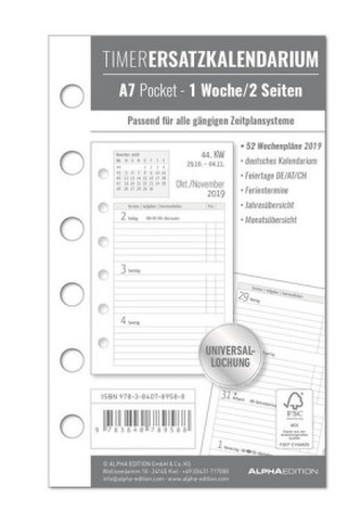 Timer Ersatzkalendarium A7 Pocket 2019