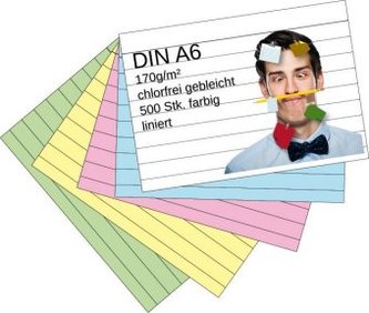 Karteikarten 500 Stück A6 farbig liniert