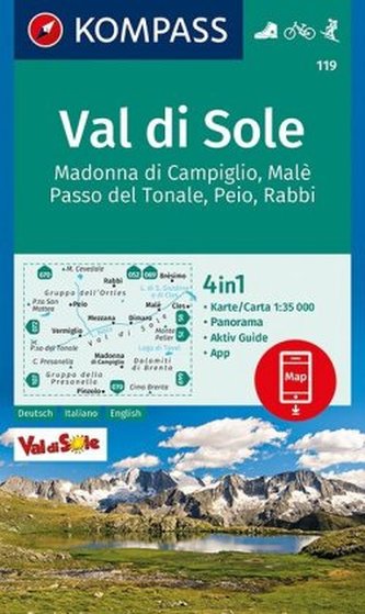 Kompass Karte Val di Sole, Madonna di Campiglio, Malè, Passo del Tonale, Peio, Rabbi