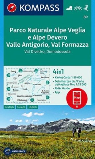 Kompass Karte Parco Naturale Alpe Veglia e Alpe Devero, Valle Antigorio, Val Formazza, Val Divedro, Domodossola