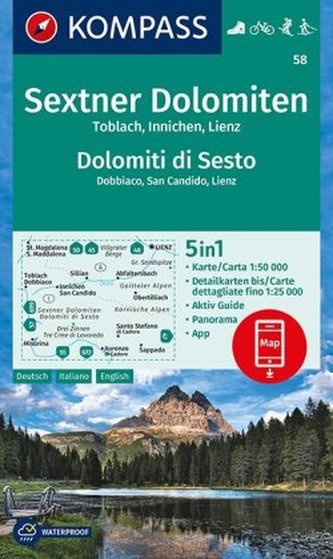 Sextner Dolomiten, Dolomites di Sesto, Toblach, Dobbiaco, Innichen, San Candido, Lienz 1:50 000 / turistická mapa KOMPASS 58
