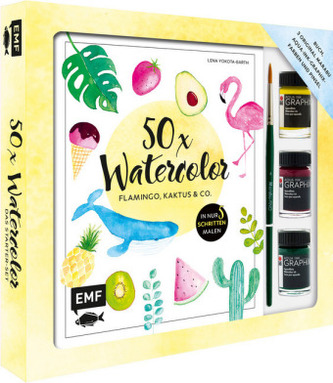 50 x Watercolor - Flamingo, Kaktus & Co. - Das Starter-Set - Die beliebtesten Aquarellmotive in nur 5 Schritten malen