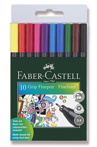 Faber - Castell Popisovač Fineliner GRIP 0,4 mm - sada 10 ks