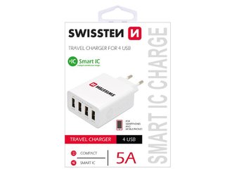 Adaptér síťový SWISSTEN SMART IC 4x USB 5A POWER BÍLÝ