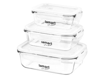 Súprava dóz obdĺžnikových LAMART LT6011, Set 3 kusov, sklo, plast/silikón