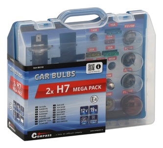 Sada autožárovek MEGA H7+H7+pojistky COMPASS