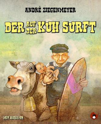 Der auf der Kuh surft