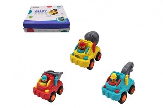 Auto stavební s panáčkem plast 8-10cm na setrvačník 1 ks / 3 druhy
