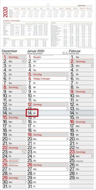 3-Monats-Streifenplaner 2020