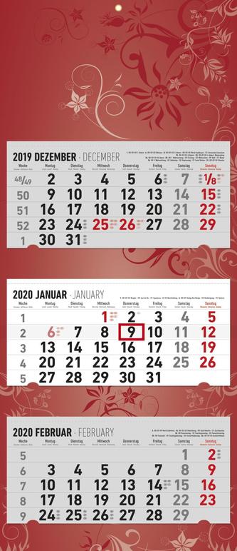 3-Monatskalender 2020 faltbar, Flower-Design