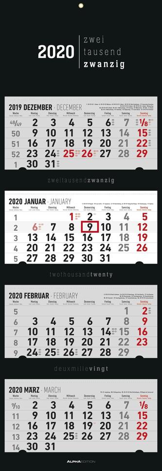 4-Monatskalender 2020 faltbar, Black