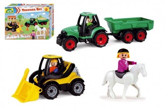 Truckies set farma plast traktor s prívesom, nakladač s doplnkami v krabici 38x28x10cm 24m+
