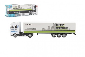 Kamión s návesom 19cm kov/plast na voľný chod 4 farby v krabičke 20x6x4cm