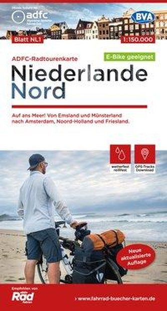 ADFC-Radtourenkarte NL 1 Niederlande Nord, 1:150.000, reiß- und wetterfest, GPS-Tracks Download