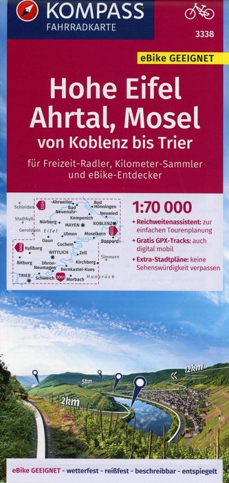 KOMPASS Fahrradkarte Hohe Eifel, Ahrtal, Mosel, von Koblenz bis Trier 1:70.000