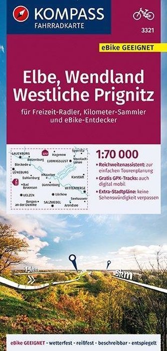 KOMPASS Fahrradkarte Elbe, Wendland, Westliche Prignitz 1:70.000, FK 3321