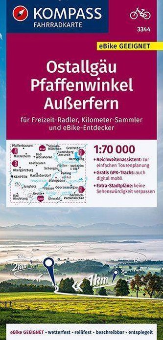 KOMPASS Fahrradkarte Ostallgäu, Pfaffenwinkel, Außerfern 1:70.000, FK 3344