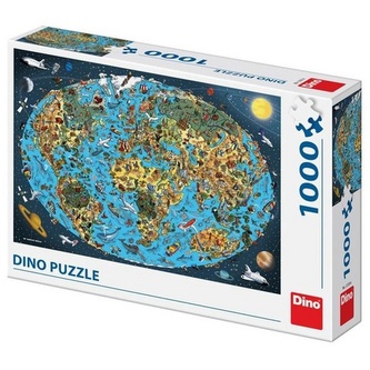 Puzzle 1000 XL Kreslená mapa sveta
