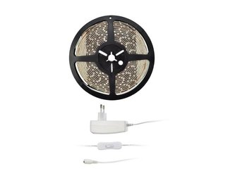 LED světelný pás s testrem, 5m, sada s 12V adaptérem, 4,8W/m, IP65, teplá bílá