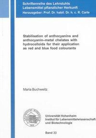 Stabilisation of anthocyanins and anthocyanin-metal chelates with hydrocolloids for their application as red and blue food colou