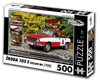Retro auta Puzzle č. 39 - ŠKODA 105 S Follow me (1980) - 500 dílků