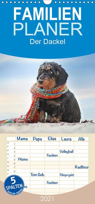 Der Dackel - Familienplaner hoch (Wandkalender 2021 , 21 cm x 45 cm, hoch)