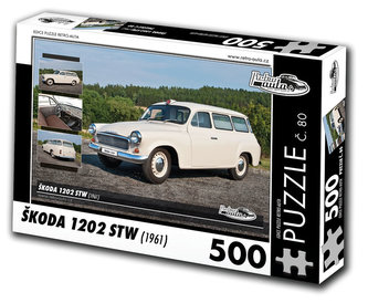 Retro auta Puzzle č. 80 - ŠKODA 1202 STW Sanitní vůz (1961) - 500 dílků