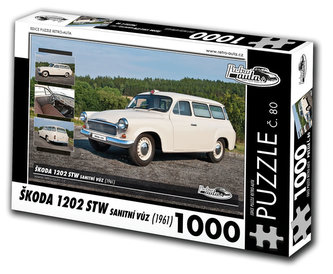 Retro auta Puzzle č. 80 - ŠKODA 1202 STW Sanitní vůz (1961) - 1000 dílků