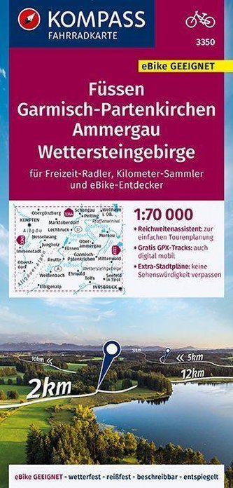 KOMPASS Fahrradkarte Füssen, Garmisch-Partenkirchen, Ammergau, Wettersteingebirge 1:70.000, FK 3350