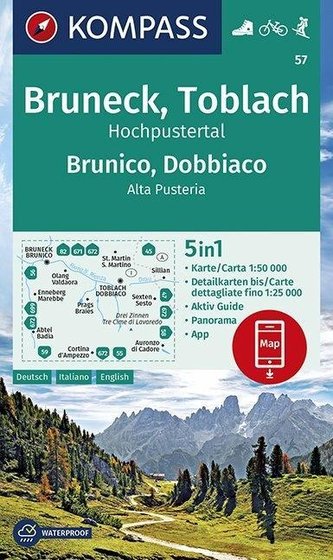 KOMPASS Wanderkarte Bruneck, Toblach, Hochpustertal / Brunico, Dobbiaco, Alta Pusteria 1:50 000