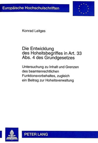 Die Entwicklung des Hoheitsbegriffes in Art. 33 Abs. 4 des Grundgesetzes