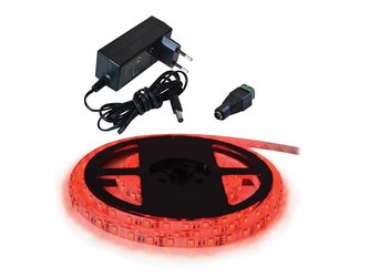 LED pásek sada 2,5m 12V 3528 60LED/m IP20 4.8W/m červená +zdroj