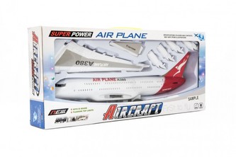 Letadlo plast 40cm na setrvačník na baterie se zvukem se světlem v krabici 45x20x7cm