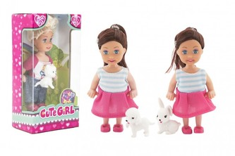 Bábika kĺbová plast 12cm s maznáčikom 3 druhy v krabičke 7,5x15x5cm