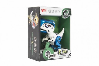 Robot dino kov/plast 12cm na batérie so svetlom so zvukom 2 farby v krabičke 14x18,5x7cm