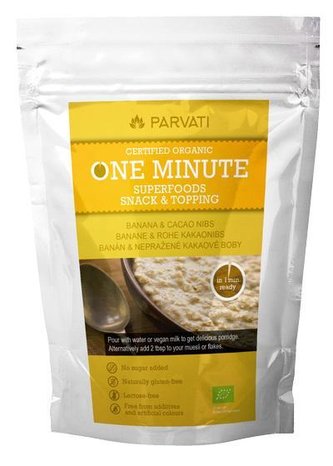 Parvati One Minute SUPERFOODS snack & topping BANÁN A NEPRAŽENÉ KAKAOVÉ BOBY 300 g