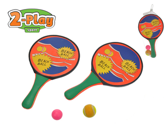 Catch ball/plážové pálky 2-Play 2v1 2ks 34x20cm s míčky v síťce