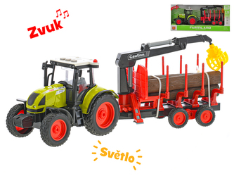 Traktor se dřevem na setrvačník na baterie se světlem a zvukem v krabičce