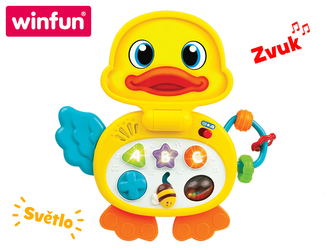 Laptop kačička interaktívna 24cm na batérie so svetlom a zvukom 6m + v krabičke