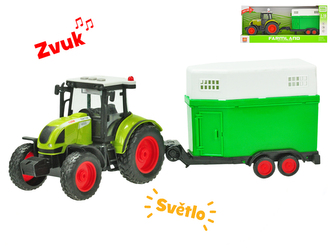 Traktor s přepravníkem na setrvačník na baterie se světlem a zvukem v krabičce