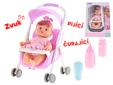 Miminko 24cm pijící a čurající na baterie 4zvuky v kočárku s doplňky v krabičce