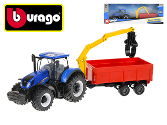 Bburago New Holland T3.315 traktor 12cm na setrvačník s přívěsem v krabičce
