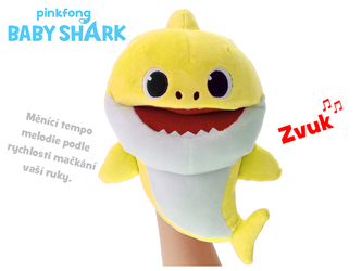 Baby Shark plyšový maňásek 23cm žlutý na baterie s volitelnou rychlostí hlasu anglicky 12m+ v sáčku
