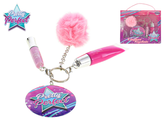 Pretty Perfect prívesok na kľúče s leskami na pery a zrkadlom v kabelke