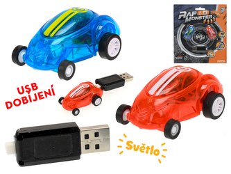 Auto závodní 2ks 4,5cm na baterii se světlem s USB dobíjením 6+ na kartě