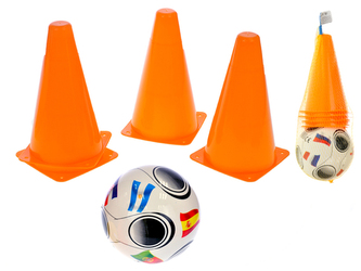 Fotbalové kužely 18cm 4ks s míčkem 11cm 10m+ v síťce