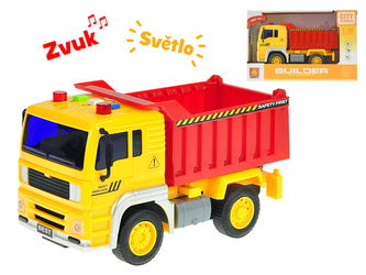 Auto stavební sklápěčka 18cm 1:20 na setrvačník na baterie se světlem a zvukem v krabičce