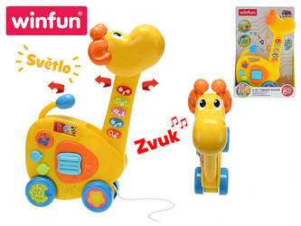 Žirafa tahací/kytara 2v1 34cm na baterie se světlem a zvukem 18m+ v krabičce