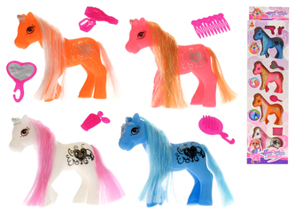 Poník česací 9cm s doplňky 4ks v krabičce